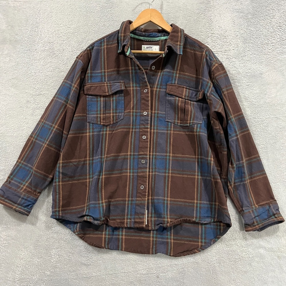 Jetty Flannel Shirt Mens Large Brown Plaid Button Up Long Sleeve Outdoors Cowboy